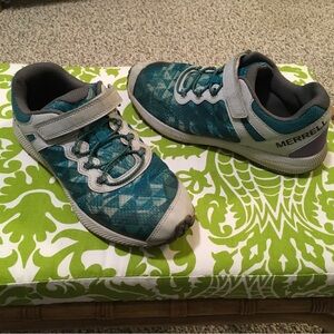 Merrell Teal Blue Sneakers with Velcro Strap and Geometric Design